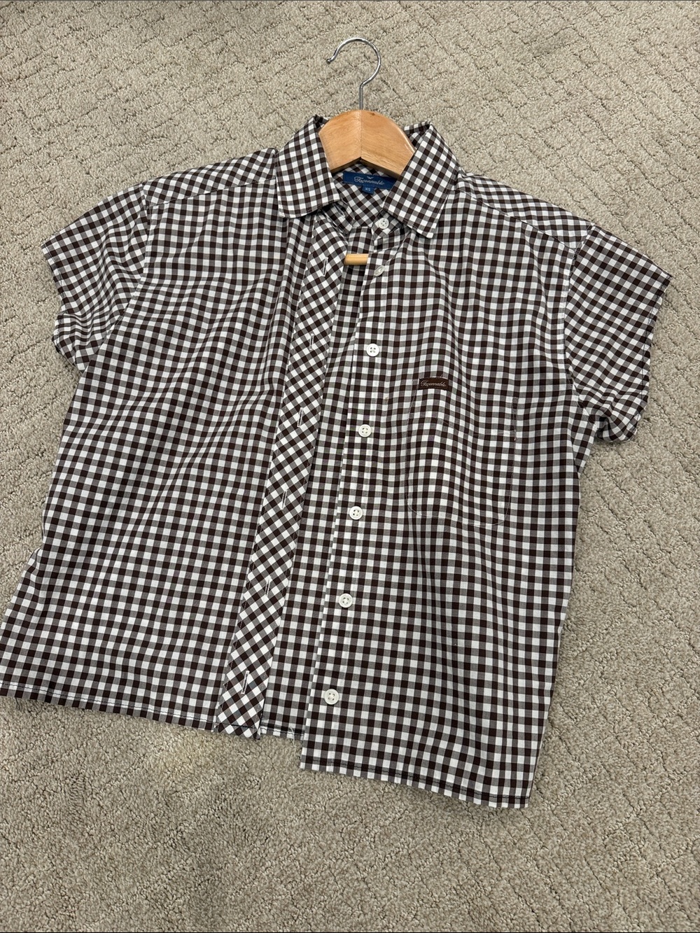 Faconnable Short-Sleeve Gingham Button-Up Shirt - Brown & White
